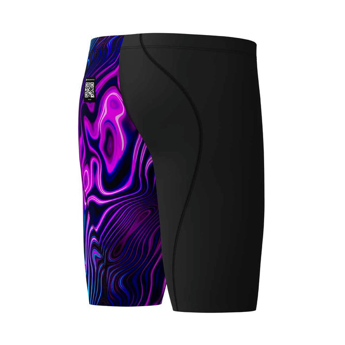 Speedo Boys Fastskin Junior LZR Ignite jammer in black and purple, designed for young swimmers, with a sleek, streamlined fit.