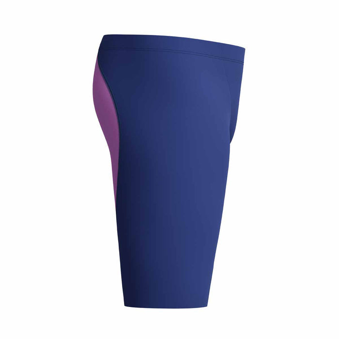 Speedo Boys Fastskin Junior LZR Ignite Jammer in navy and purple, designed for young swimmers, featuring sleek, streamlined fabric.