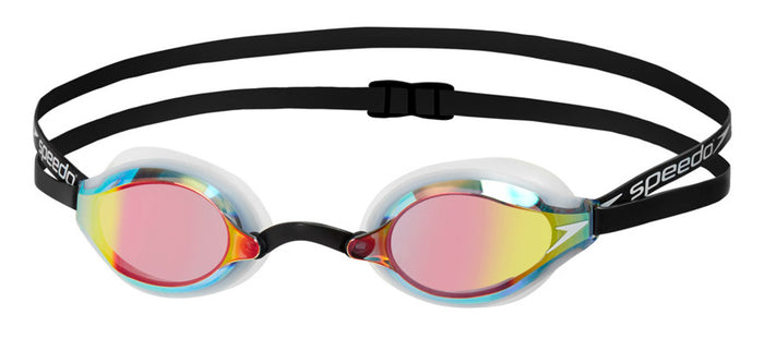 Speedo Fastskin Speedsocket 2 Mirror goggles in white with reflective lenses, designed for competitive swimming.
