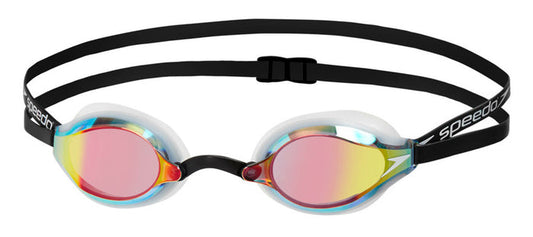 Speedo Fastskin Speedsocket 2 Mirror goggles in white with reflective lenses, designed for competitive swimming.