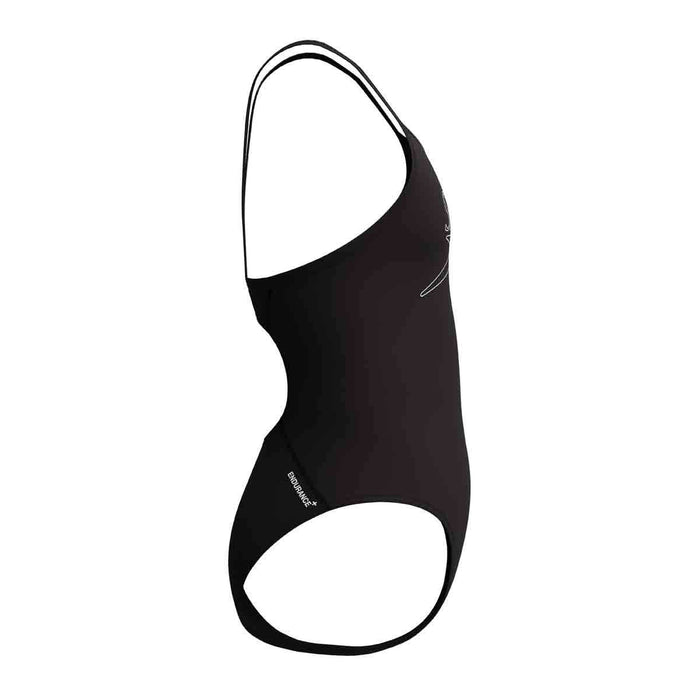 Speedo girls' Endurance+ logo thinstrap swimsuit in anthracite, featuring a sleek design and stylish branding for young swimmers.