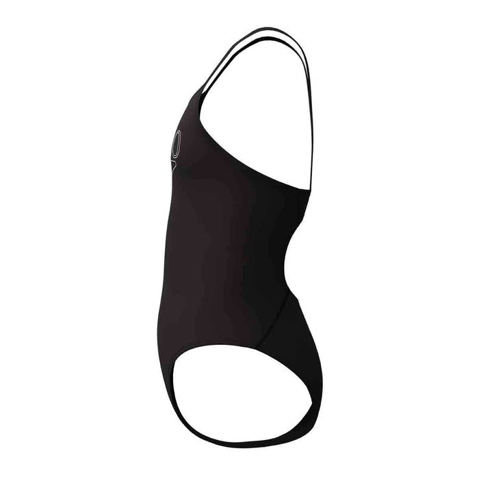 Speedo girls' Endurance+ logo thinstrap swimsuit in anthracite, featuring a sleek design and adjustable straps for comfortable swimming.