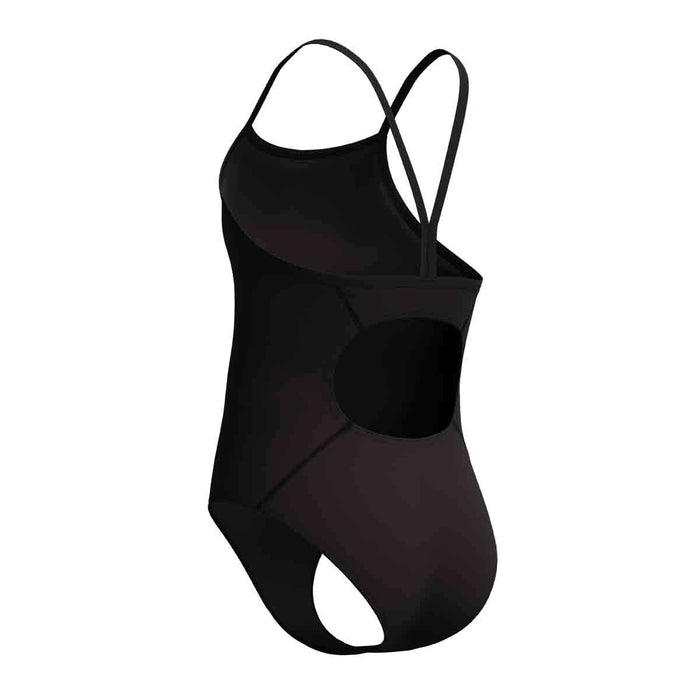 Speedo girls' Endurance+ Logo thinstrap swimsuit in anthracite, featuring a sleek design and Speedo branding for young swimmers.
