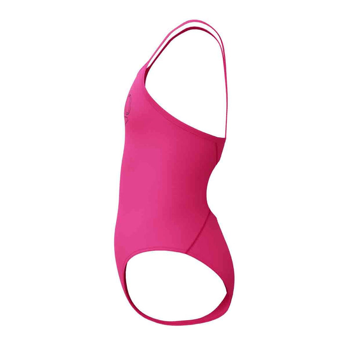 Speedo girls' Endurance+ logo thinstrap swimsuit in vibrant Margarita Pink, designed for comfortable and durable swimming.