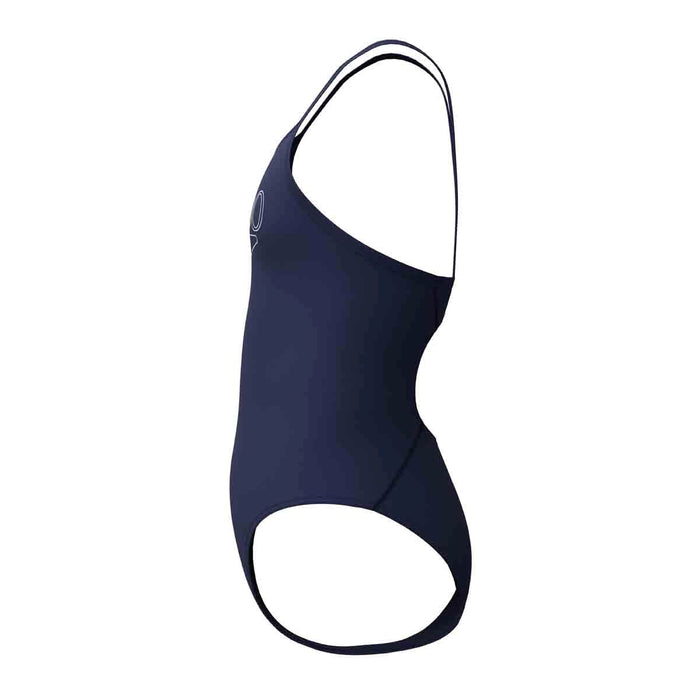 Speedo girls' Endurance+ logo thinstrap swimsuit in peacoat, featuring a sleek design and comfortable fit for young swimmers.