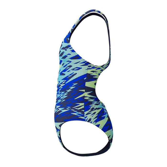 Speedo girls' HyperBoom print Medalist swimsuit in peacoat, featuring a colorful aquatic design and comfortable fit for young swimmers.