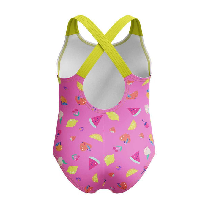 Speedo girls' neon flamingo printed crossback 1-piece swimsuit, colorful and stylish for young swimmers.