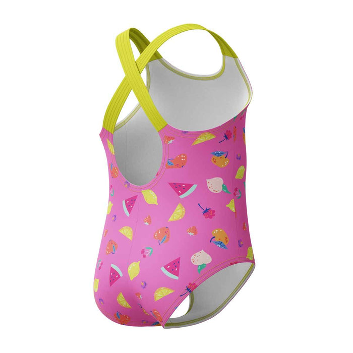 Speedo girls' printed neon flamingo crossback one-piece swimsuit, colorful swimwear for young girls.