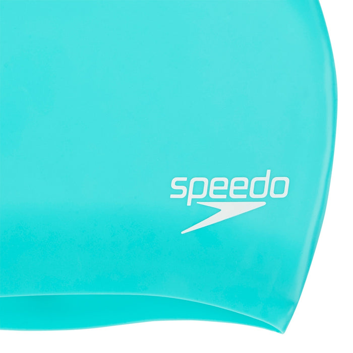 Green Speedo long hair swimming cap, snug fit swim hat designed for long hair, made of durable, waterproof material.