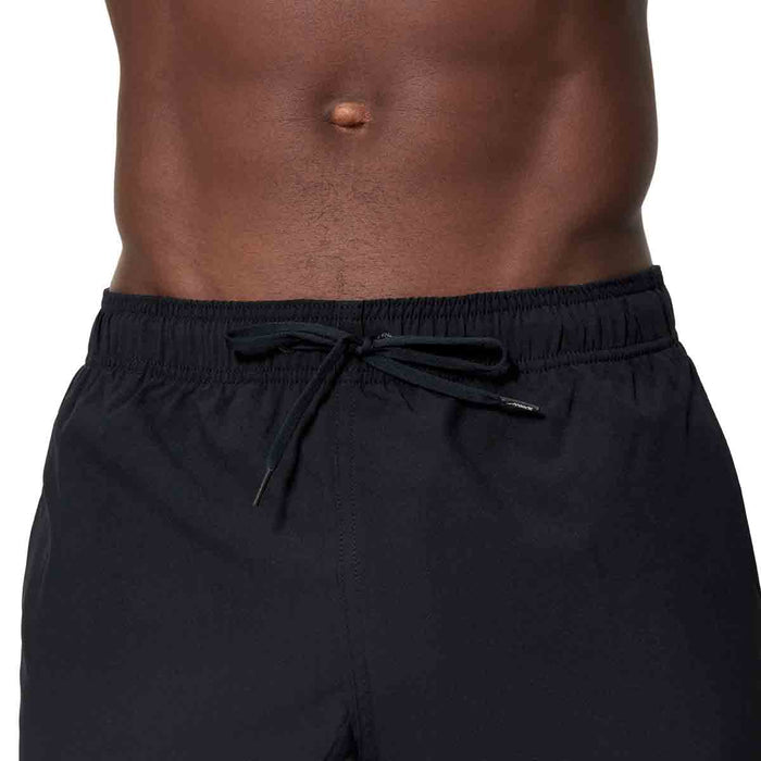 Black Speedo men's swim shorts, Essentials 16-inch watershorts, lightweight and comfortable for swimming and beach activities.