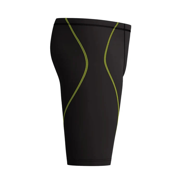 Black Speedo Men's Fastskin HyperSpark Solid Jammer swimming trunks designed for competitive swimmers.