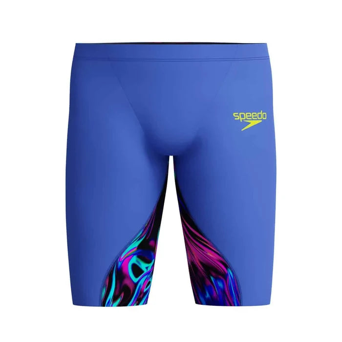 Speedo men's Fastskin LZR Ignite blue jammers for competitive swimming, made with sleek, streamlined fabric for performance.