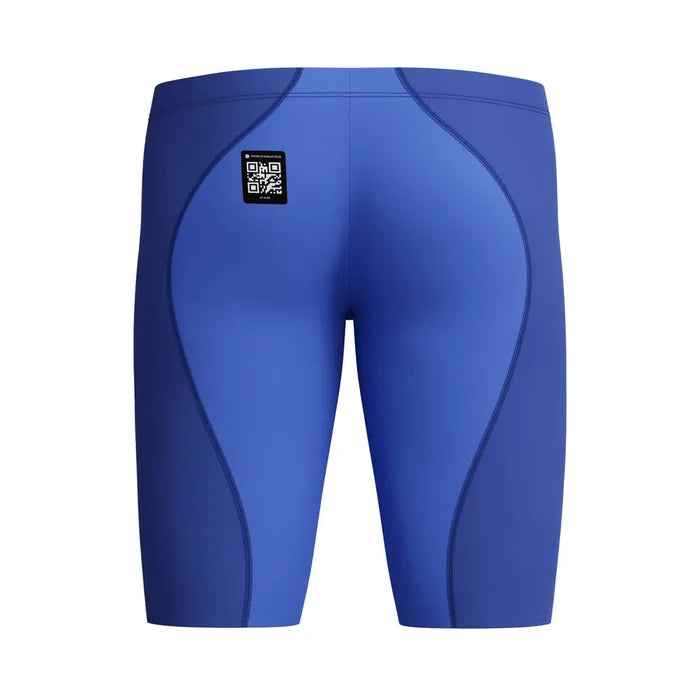 Speedo men's Fastskin LZR Ignite jammer in purple, close-up view showing the sleek swimwear design and branding.