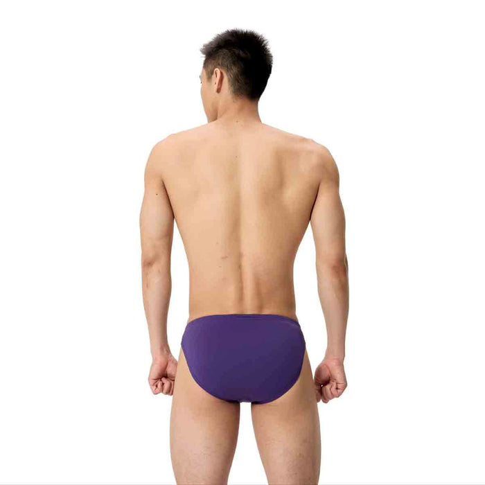 Speedo men's ML solid brief in acai purple, stretchy swimwear with a snug fit and Speedo branding.