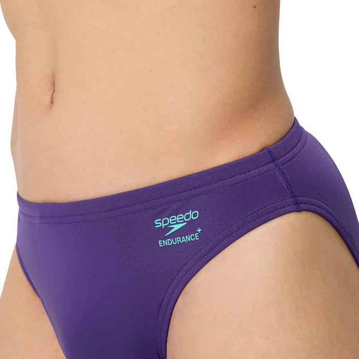 Speedo men's ML solid brief in acai purple, snug swimwear with a classic cut and comfortable fit.
