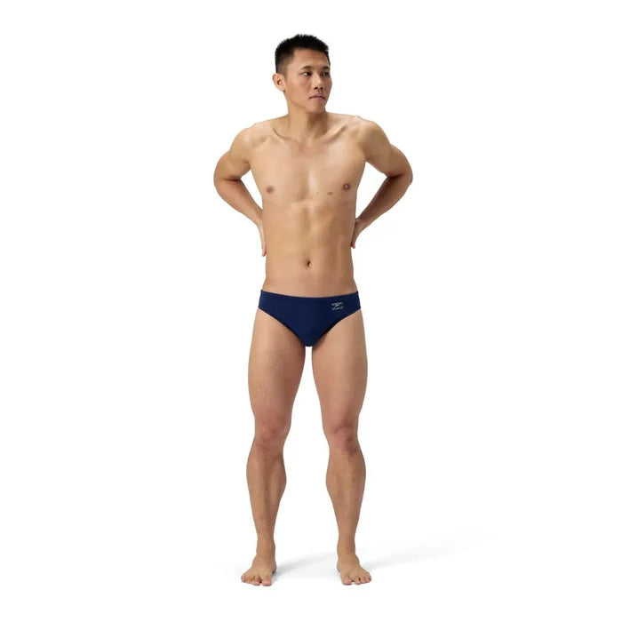 Speedo men's ML Solid Brief in Team Navy, navy blue swim briefs with a snug fit, designed for comfort and performance.