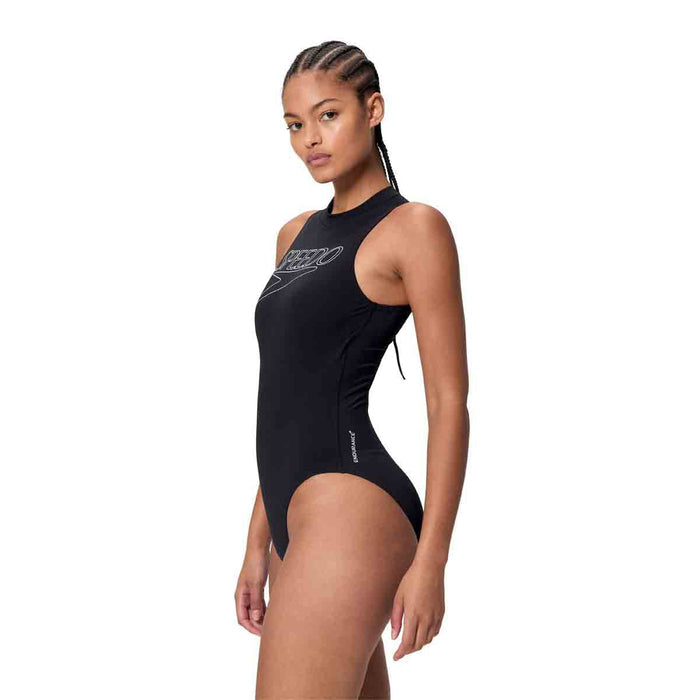 Speedo Women's Endurance+ Logo Hydrasuit Swimsuit in anthracite, featuring sleek design and functional fabric for comfortable swimming.