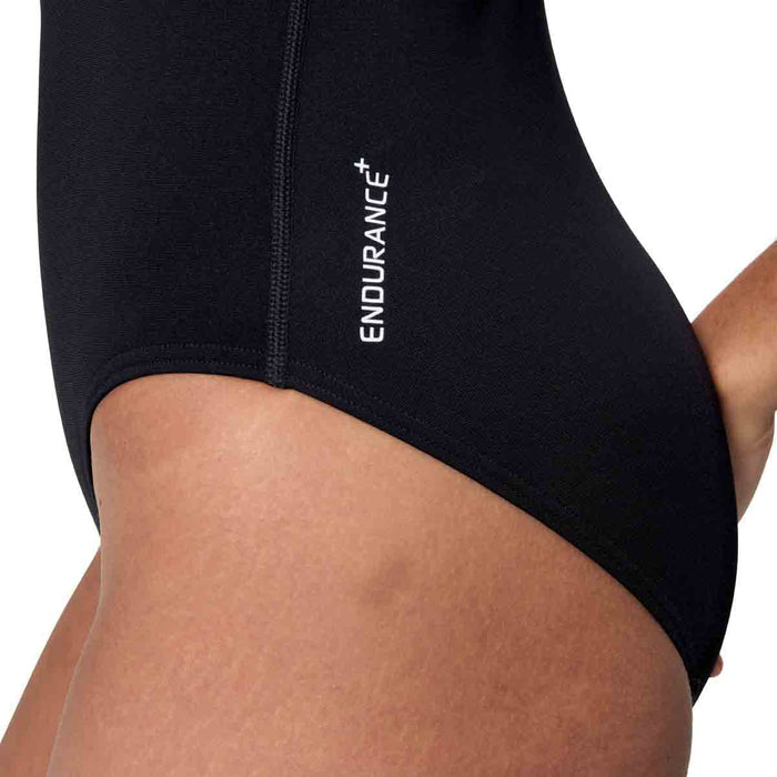Speedo Women's Endurance+ Logo Hydrasuit swimsuit in anthracite, featuring a sleek design and Speedo branding.