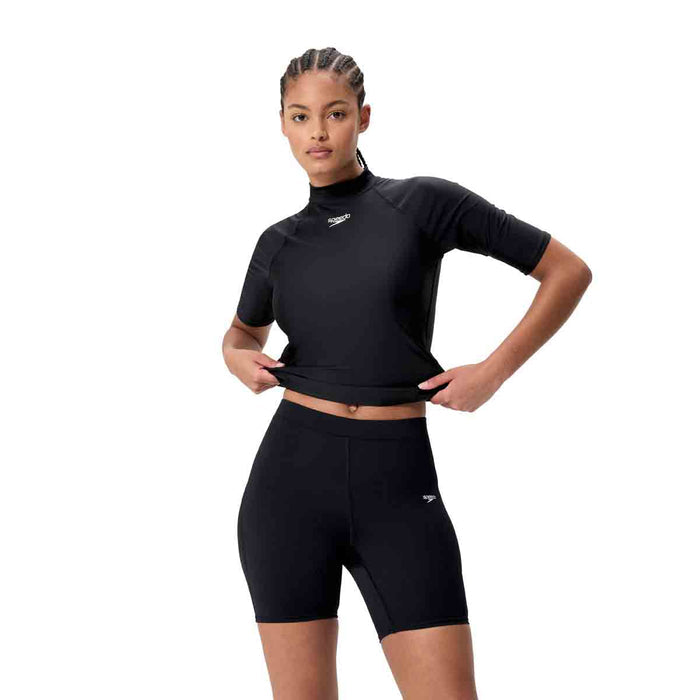 Speedo women's Endurance+ swim shorts in anthracite, lightweight female swim bottoms with a snug fit for swimming and water activities.