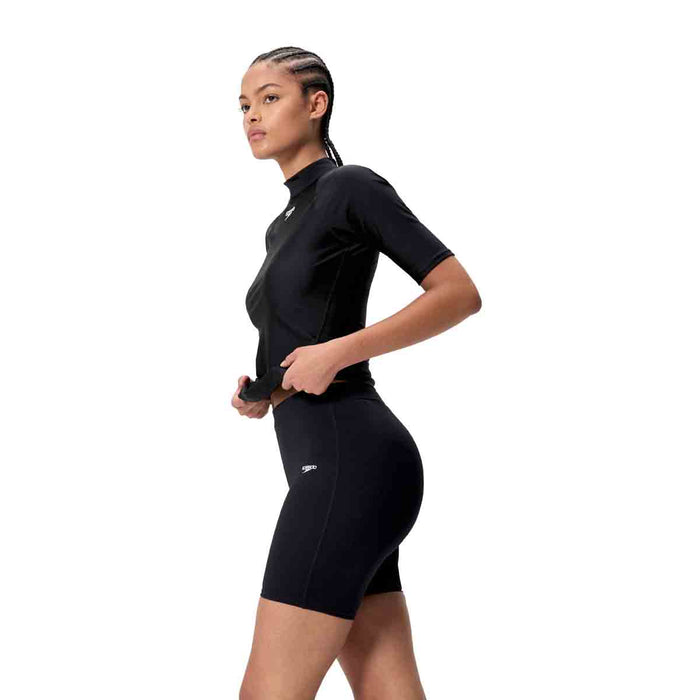 Speedo women's Endurance+ swim shorts in anthracite, lightweight female swim bottoms for comfortable water activity.