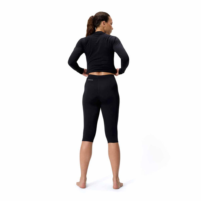Speedo women's Endurance+ three-quarter swim leggings in anthracite, showcasing the athletic female bottoms with a snug fit and sporty style.