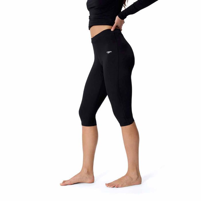 Speedo women's Endurance+ three-quarter swim leggings in anthracite, sporty female bottoms for swimming and active wear.