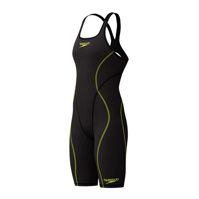 Speedo Women's Fastskin HyperSpark solid openback kneeskin in black, designed for competitive swimming and performance.