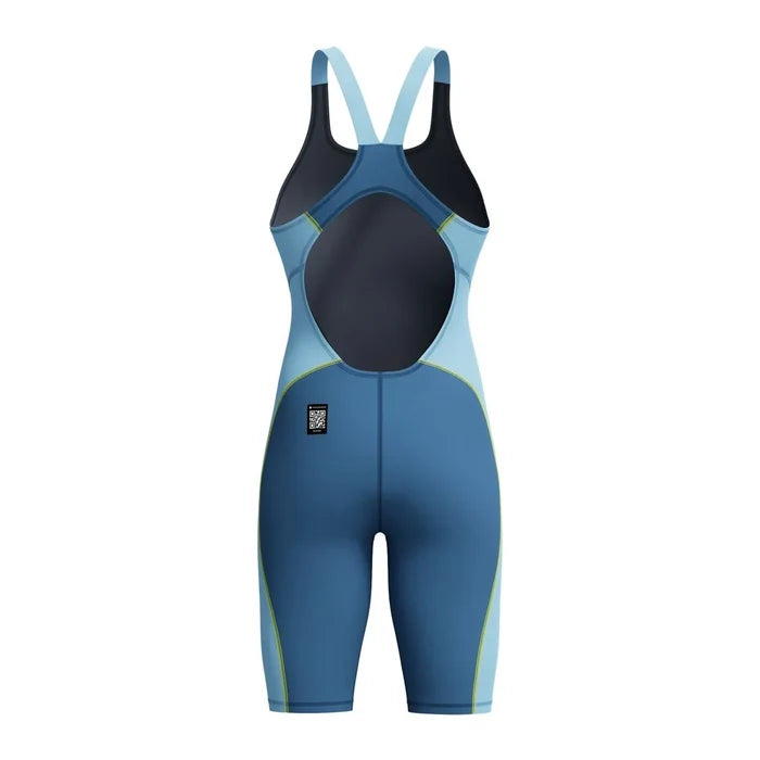 Speedo Women's Fastskin HyperSpark Solid Openback Kneesuit in Night and Sevres Blue, designed for competitive swimming.