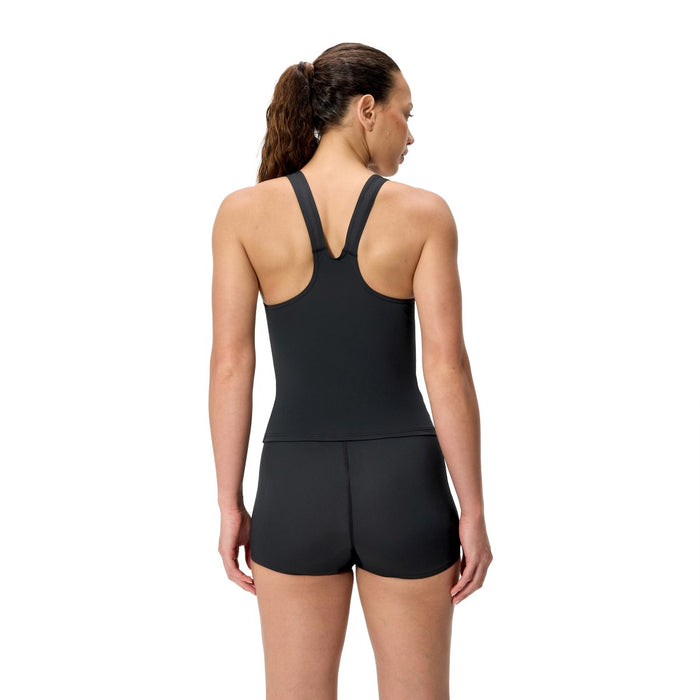 Speedo Women's HyperBoom Splice Tankini in anthracite and margarita pink, featuring a stylish, comfortable swimwear design.
