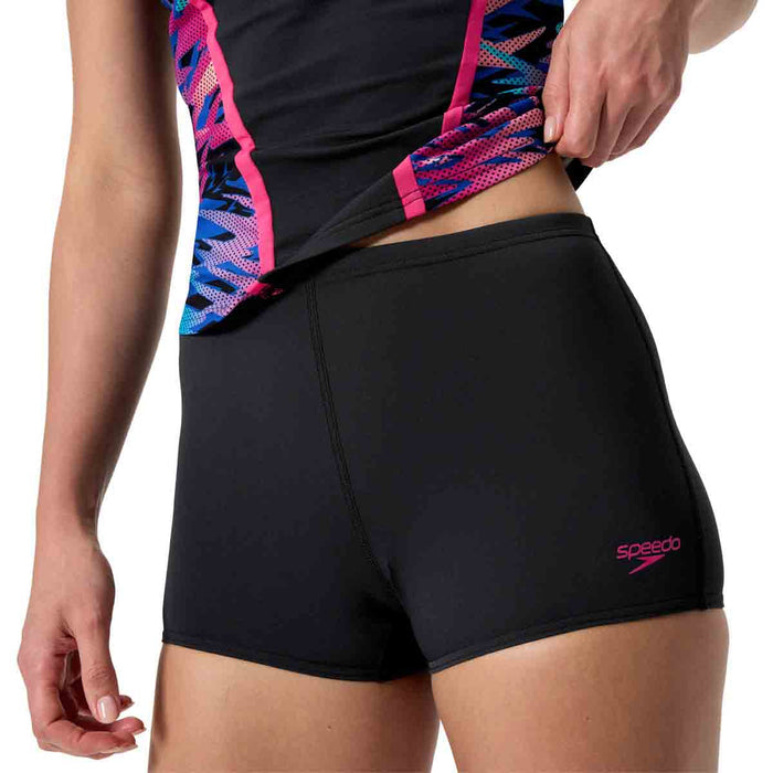 Speedo Women's HyperBoom Splice Tankini in anthracite and margarita pink, featuring a stylish tankini design with colorful splice details.