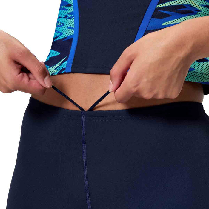 Speedo women's HyperBoom Splice Tankini in Peacoat and Pale Clover, featuring a stylish swim top with bold color blocking.