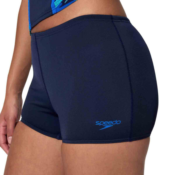 Speedo Women's HyperBoom Splice Tankini in Peacoat and Pale Clover, featuring a stylish swim top with vibrant color blocking.