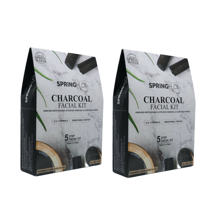 SPRING H2O Charcoal Facial Kit 50 gm 2 in 1 Formula Brightning+Repair 5 Step Pack of 2