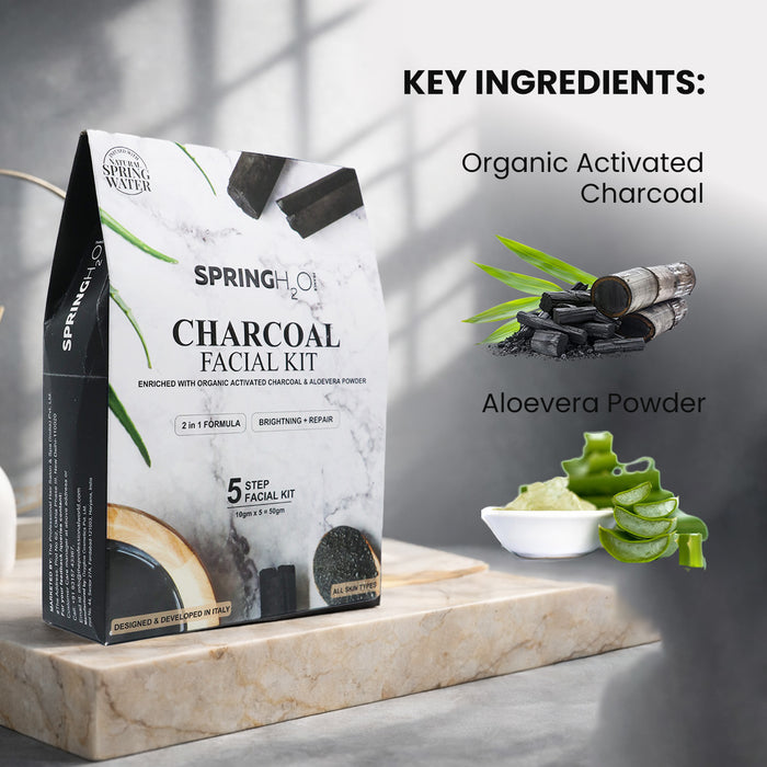 SPRING H2O Charcoal Facial Kit 50 gm 2 in 1 Formula Brightning+Repair 5 Step Pack of 2