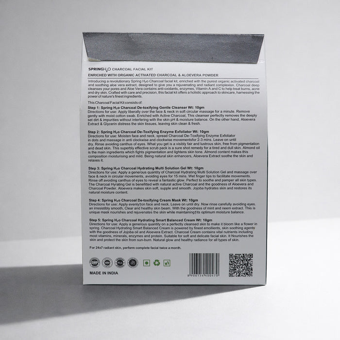 SPRING H2O Charcoal Facial Kit 50 gm 2 in 1 Formula Brightning+Repair 5 Step Pack of 2