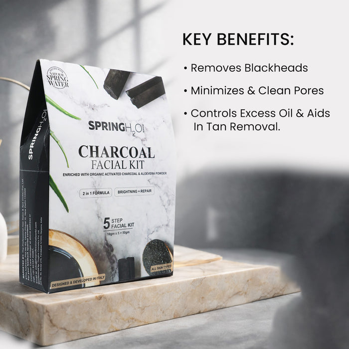 SPRING H2O Charcoal Facial Kit 50 gm 2 in 1 Formula Brightning+Repair 5 Step Pack of 2