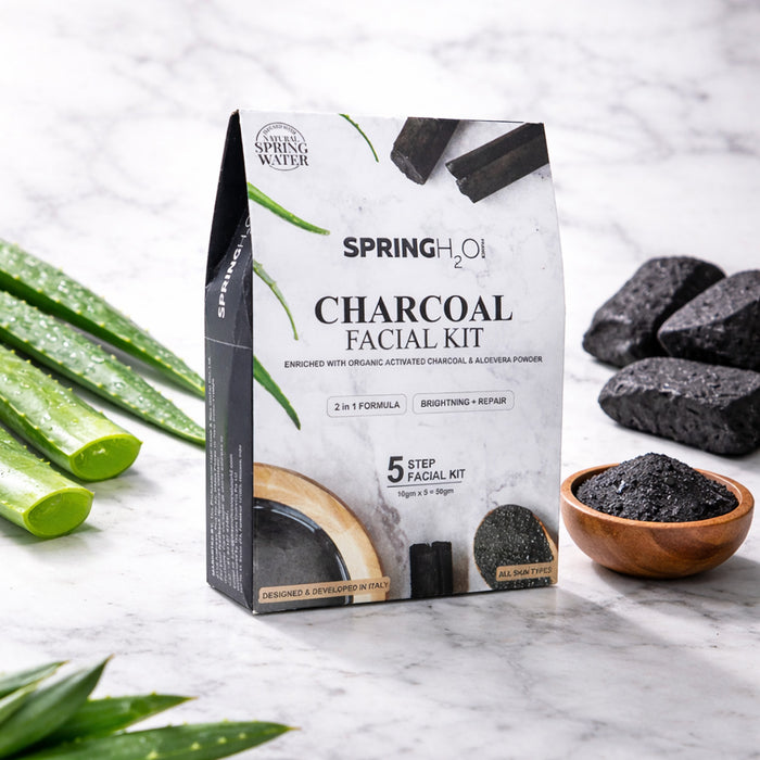 SPRING H2O Charcoal Facial Kit 50 gm 2 in 1 Formula Brightning+Repair 5 Step Pack of 2