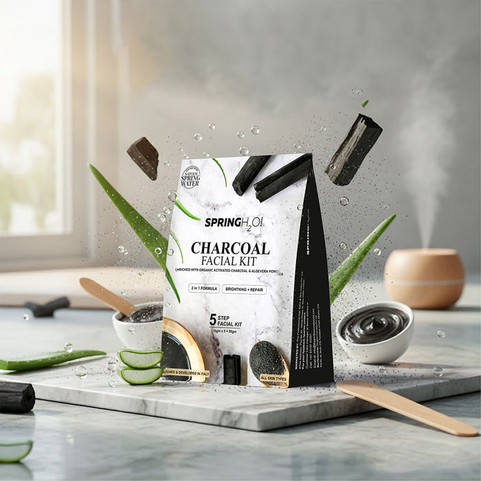 SPRING H2O Charcoal Facial Kit 50 gm 2 in 1 Formula Brightning+Repair 5 Step Pack of 2