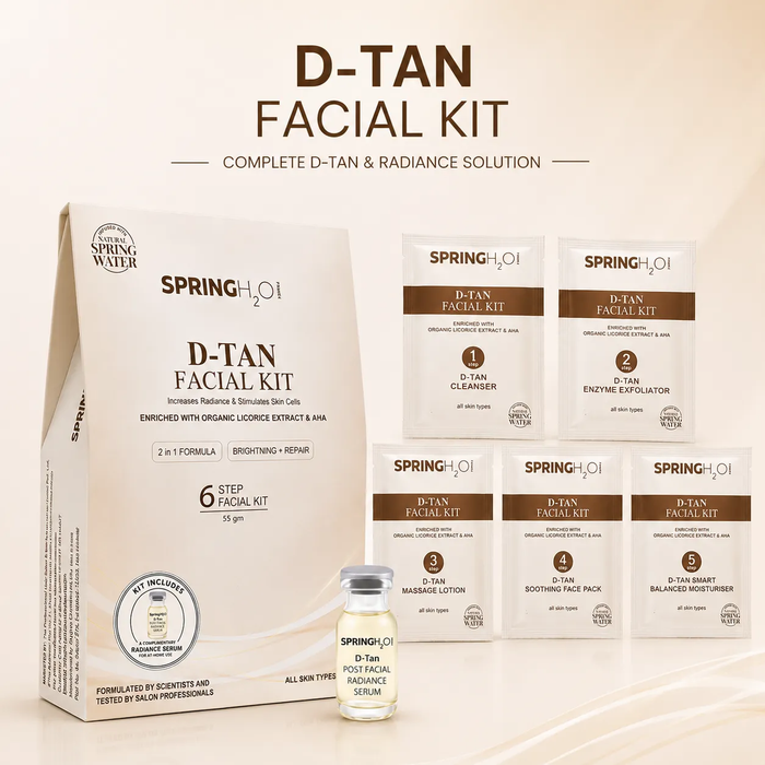 SPRING H2O D-TAN Facial Kit 55 gm 2 in 1 Formula Brightening Repair 6 Step