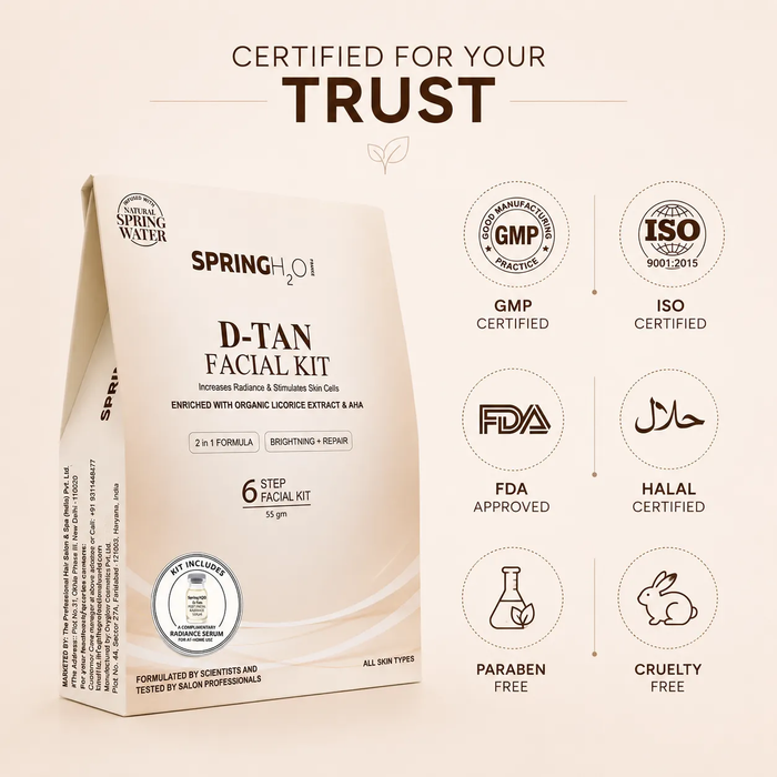 SPRING H2O D-TAN Facial Kit 55 gm 2 in 1 Formula Brightening Repair 6 Step