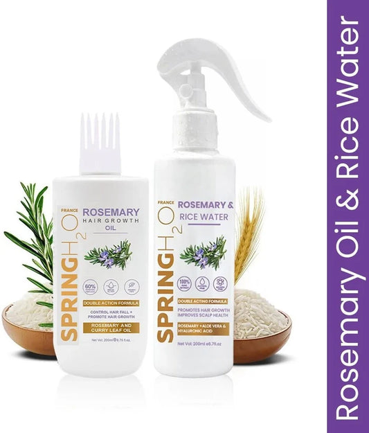 Spring H2O Rosemary & Rice Water Hair Spray and Rosemary Oil Combo for Hair Re-Growth