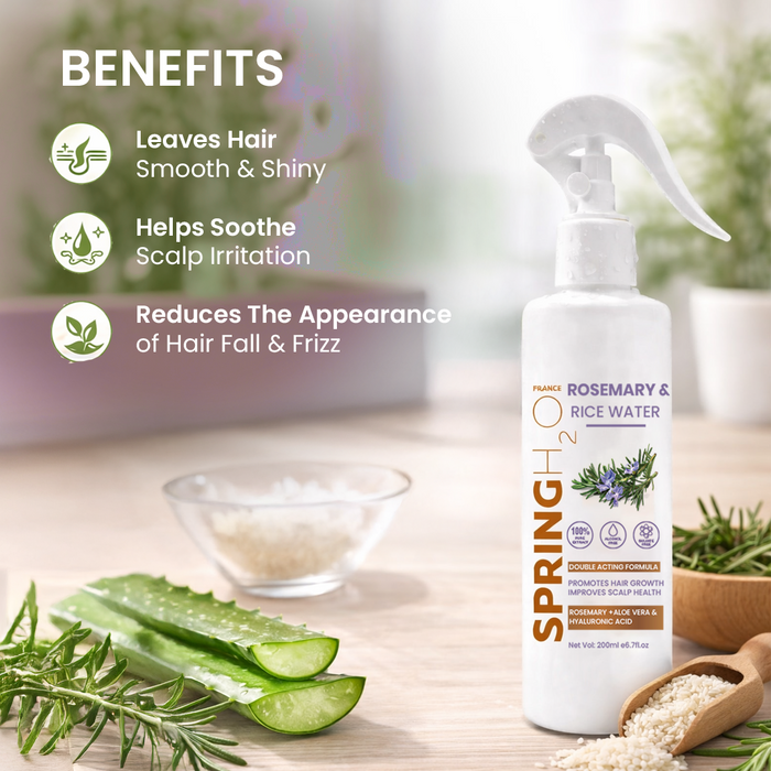 Spring H2O Rosemary & Rice Water Hair Spray and Rosemary Oil Combo for Hair Re-Growth