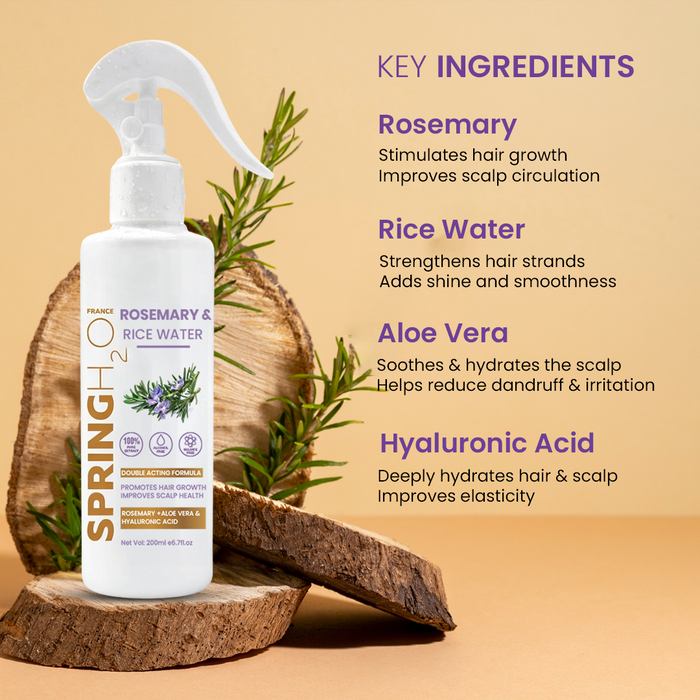 Spring H2O Rosemary & Rice Water Hair Spray and Rosemary Oil Combo for Hair Re-Growth