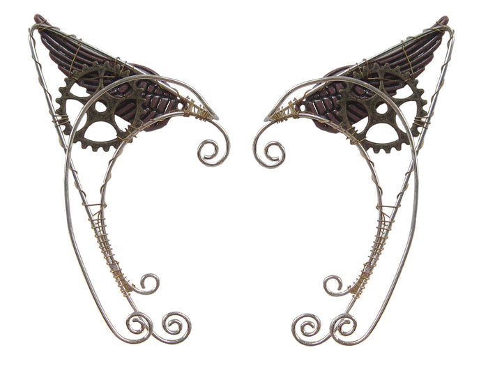 Steampunk Silver Wing Elf Ear Wraps - Lightweight No Piercing back view