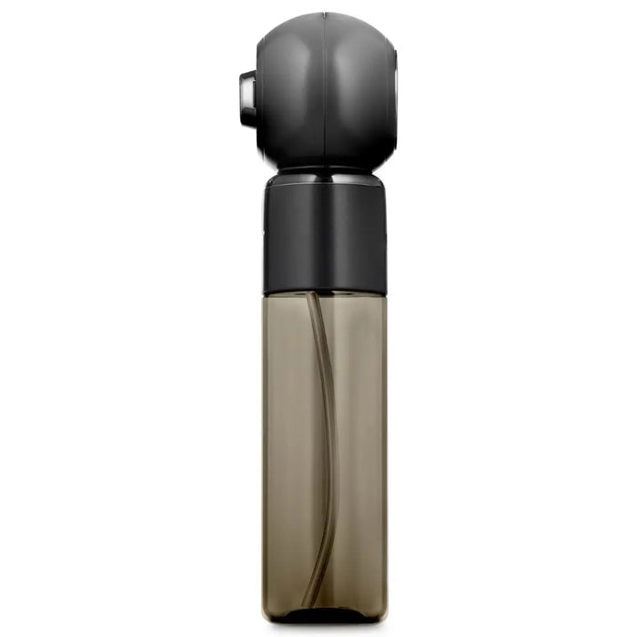 Mini Nano Mister 4 oz cordless hair and skin mist sprayer Black and transparent spray bottle on a white background