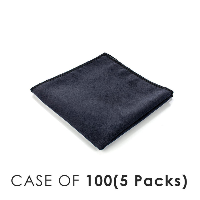 Suede Cloth 12x12 Black folded view with the text "Case of 100(5 Packs)" on a white background.