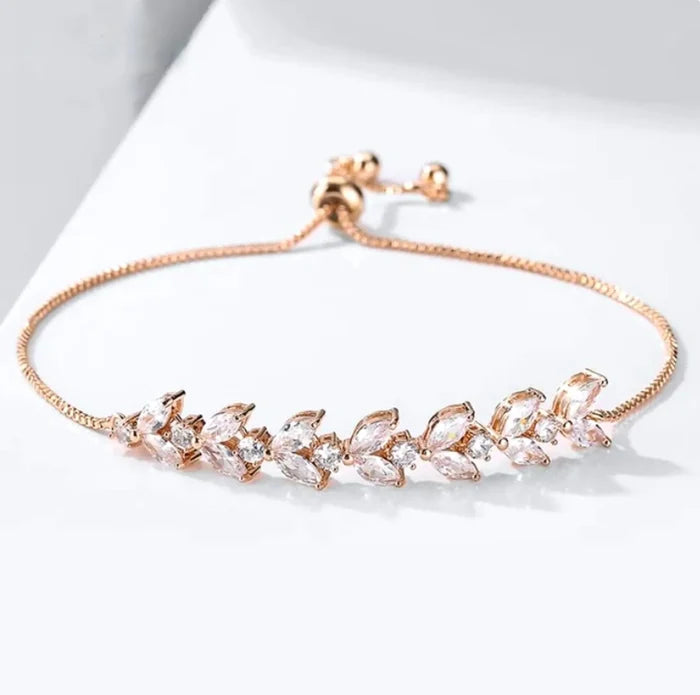 Wedding Jewelry - Cubic Zirconia Adjustable Bracelet - Available in Rose Gold, Silver and Yellow Gold