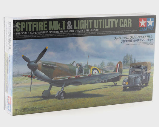 TAM25211 Tamiya 1/48 Supermarine Spitfire Mk.I & Light Utility Car Model Set