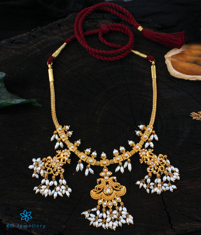 The Alaya Silver Peacock Pearl Necklace