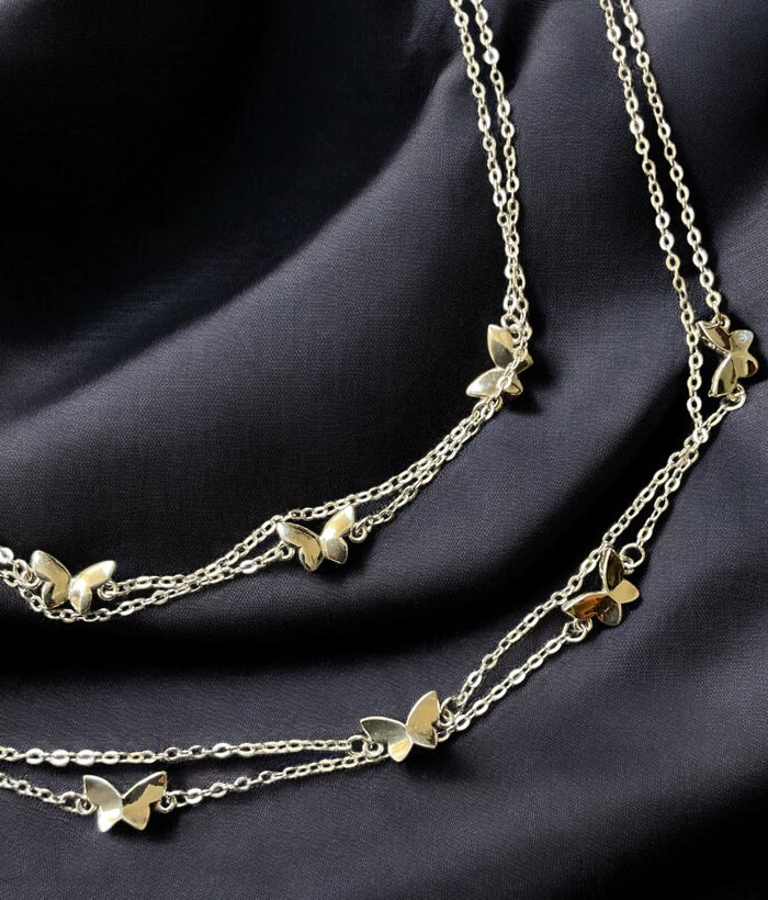 The Break Free Butterfly Layered Silver Anklets